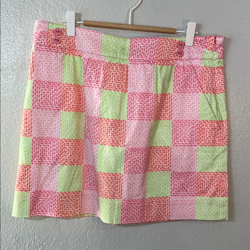Vineyard Vines Patchwork Mini Whales Skirt Sz 6 Pink Green Preppy Cotton Golf